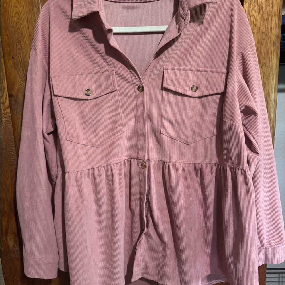SHEIN Pink Utility Jacket with Collared Neckline